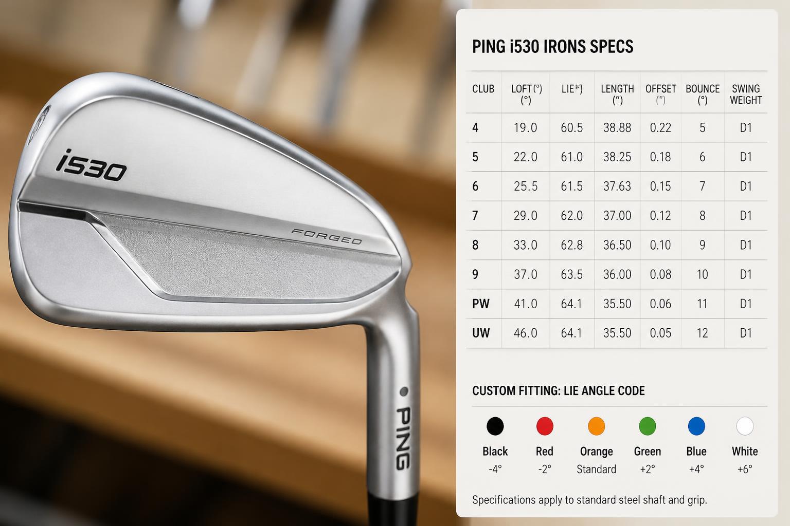 Illustration for: PING i530 Irons Specs Chart