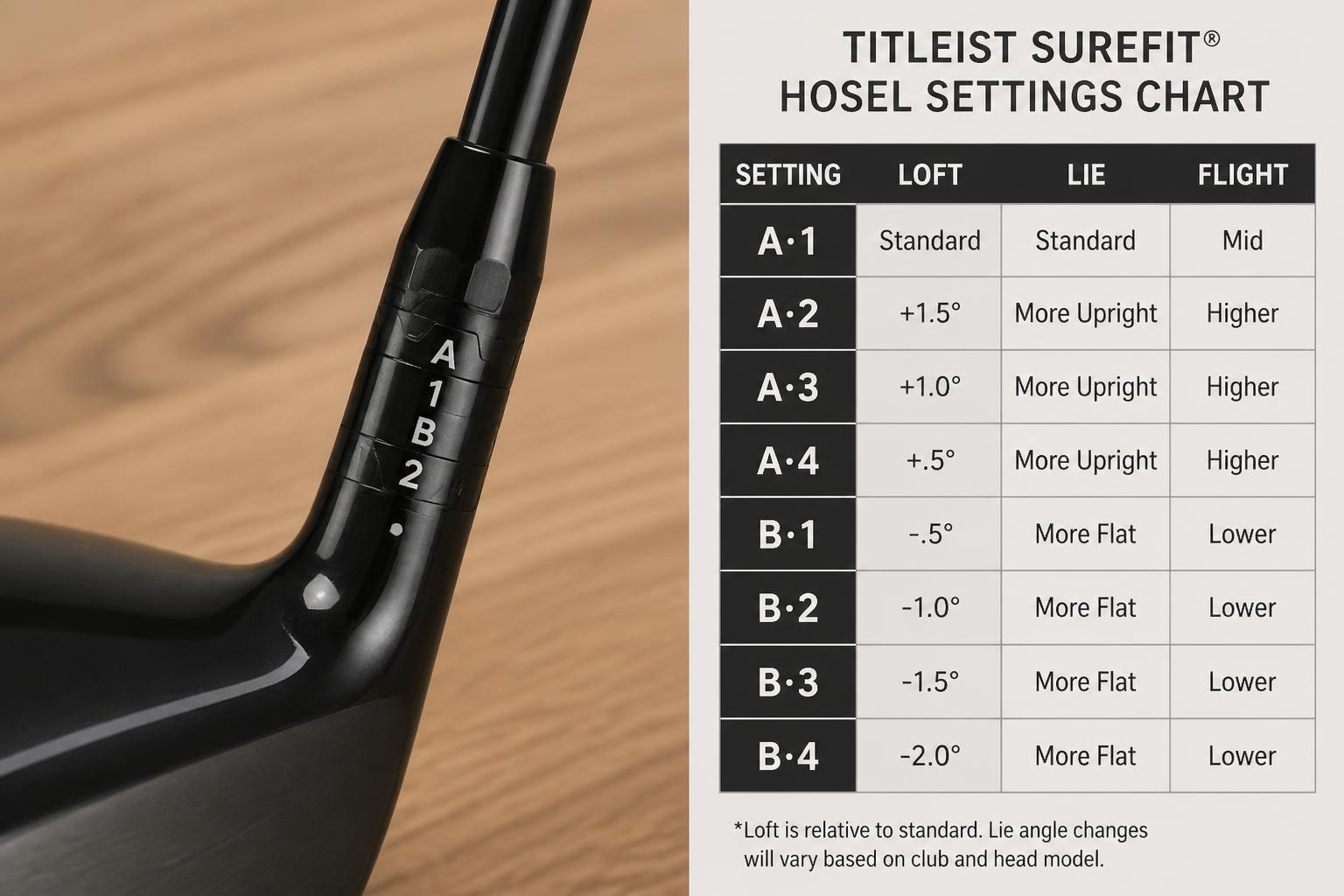Illustration for: Titleist SureFit Hosel Settings Chart